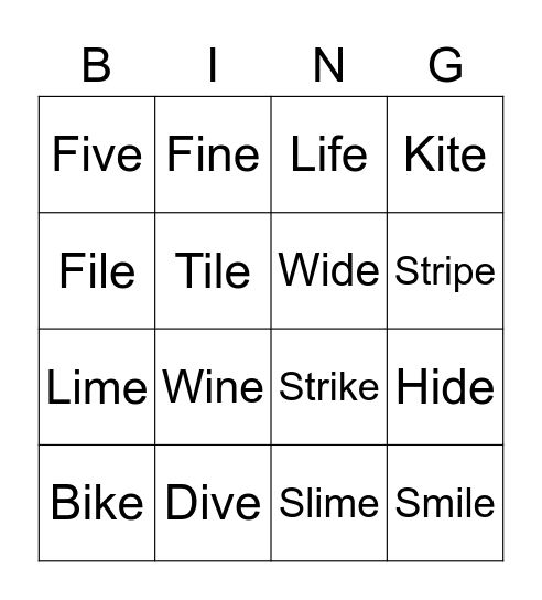 I-e Bingo Card