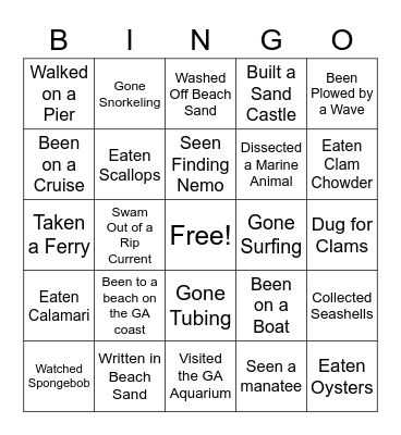 Oceanography Bingo (GA) Bingo Card