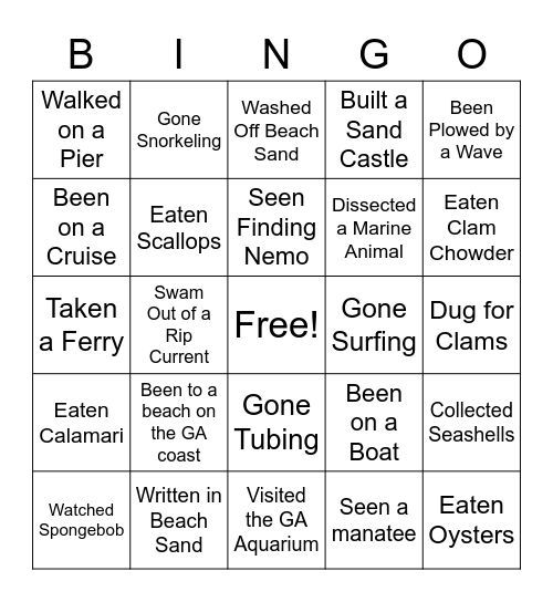 Oceanography Bingo (GA) Bingo Card