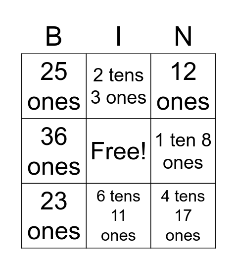 Non Standard Partition Bingo Card