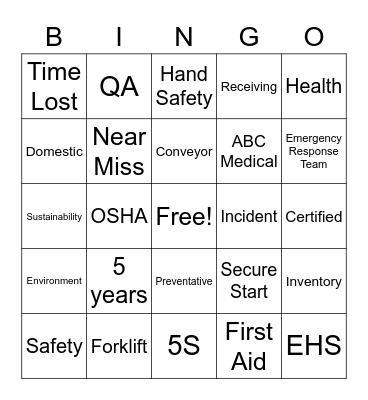 Safety Bingo! Bingo Card