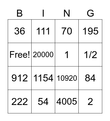 Math -Summer Session Bingo Card