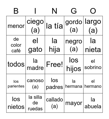 La familia (5.1) Bingo Card