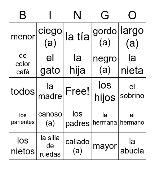 La familia (5.1) Bingo Card