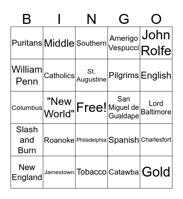 EXPLORATION AND SETTLEMENT Bingo Card