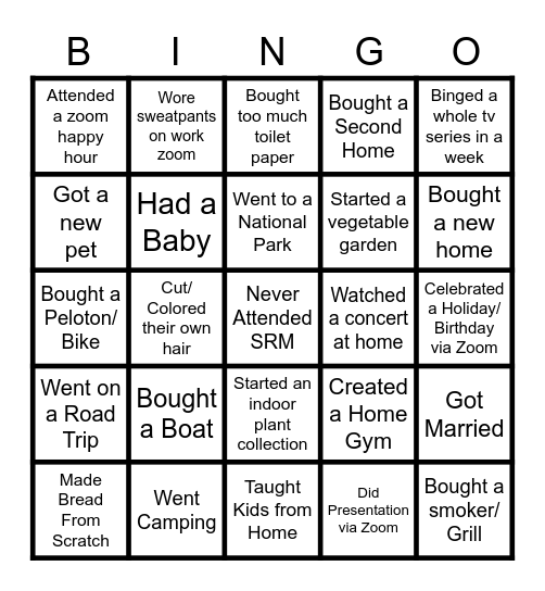 Pandemic Bingo Card