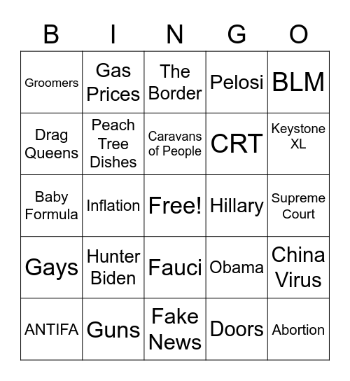 January 6th Hearings - Distraction BINGO Card
