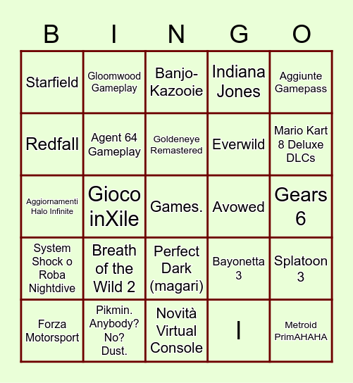 E3 2021 Bingo Card