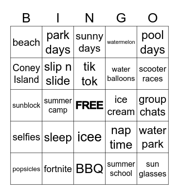 Summer Vibes Bingo Card