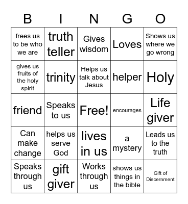 The holy Spirit, The helper Bingo Card