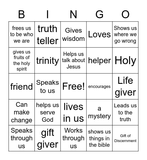 The holy Spirit, The helper Bingo Card