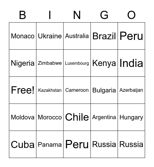 Backpacker Bingo Card