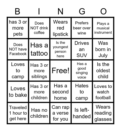 Find the Guest BINGO Card