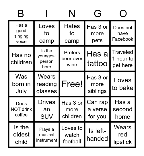 Find the Guest BINGO Card