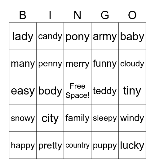 Y (For Mr. E) Bingo Card