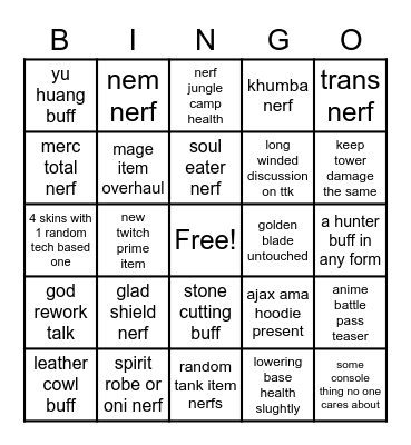 smoot patch notes predictions Bingo Card