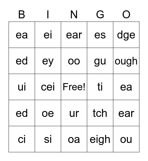 Logic of English LOE advanced phonograms Bingo Card