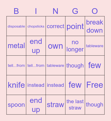 B4 L6 Vocabulary Bingo Card