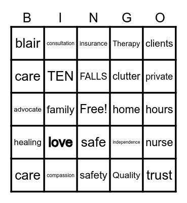 BLAIR CARE BINGO Card