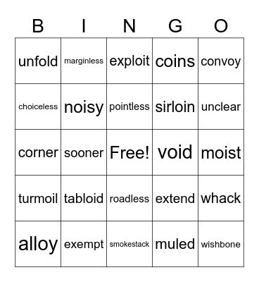 Bingo up to /oi/ Bingo Card