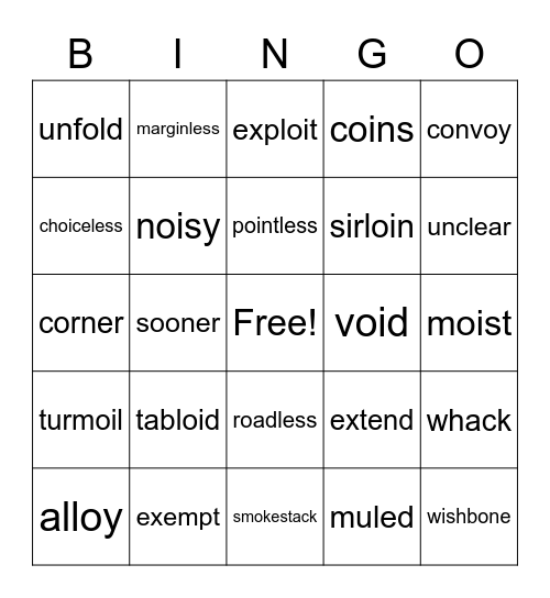 Bingo up to /oi/ Bingo Card