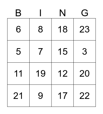 Number Bingo Card