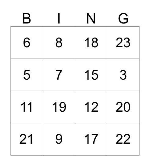 Number Bingo Card