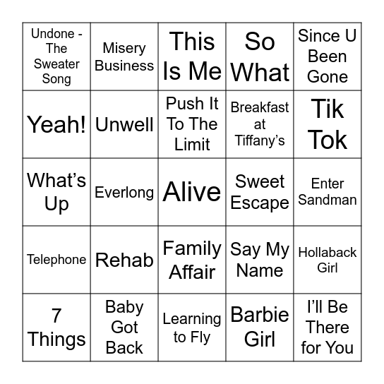 YP B Bingo Card