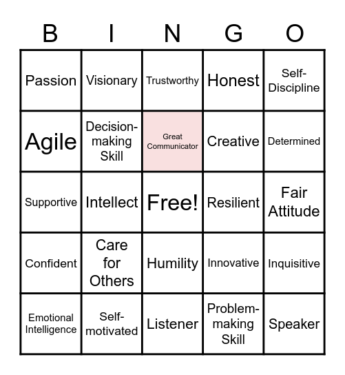 Organizational Leadership Bingo Card