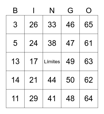 Number Bingo 1-40 Bingo Card