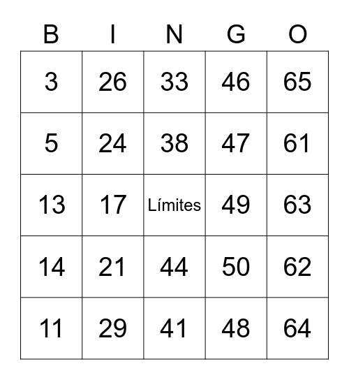 Number Bingo 1-40 Bingo Card