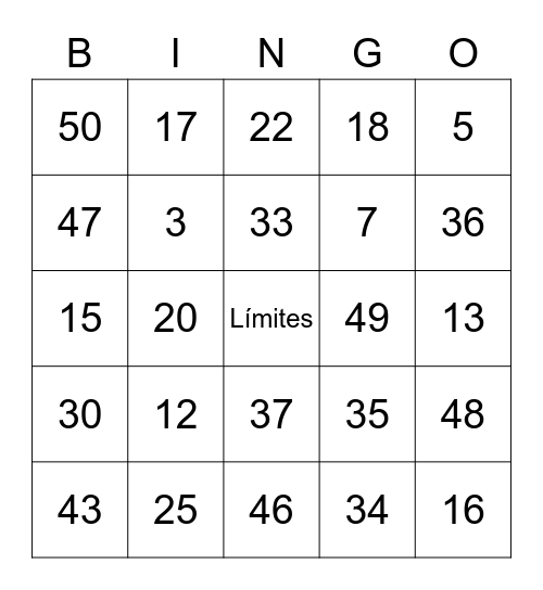 Number Bingo 1-40 Bingo Card