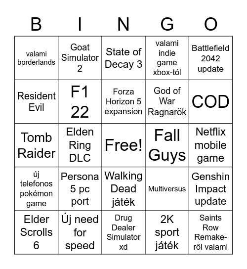 Summer Game Fest Bingo Card