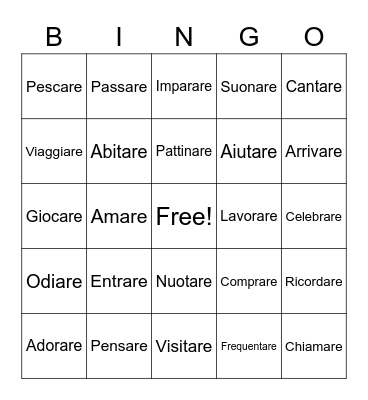 ARE Verbs Bingo Card