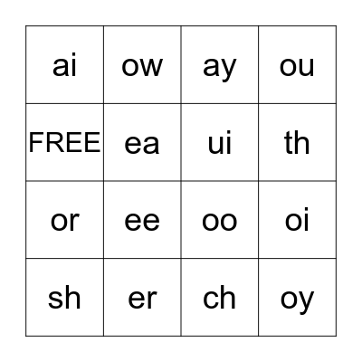 Phonogram Fun Bingo Card