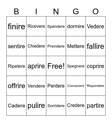 ERE/IRE verbs Bingo Card