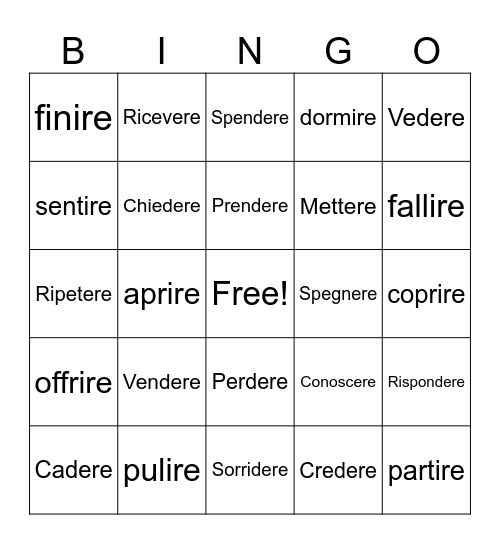 ERE/IRE verbs Bingo Card