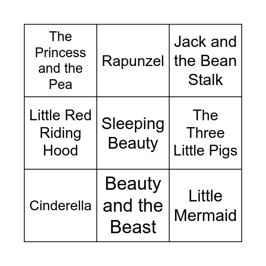 Fairytale Bingo Card