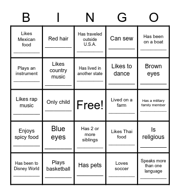 Diversity Bingo Card