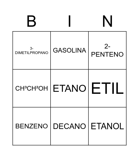 QUIMICA Bingo Card