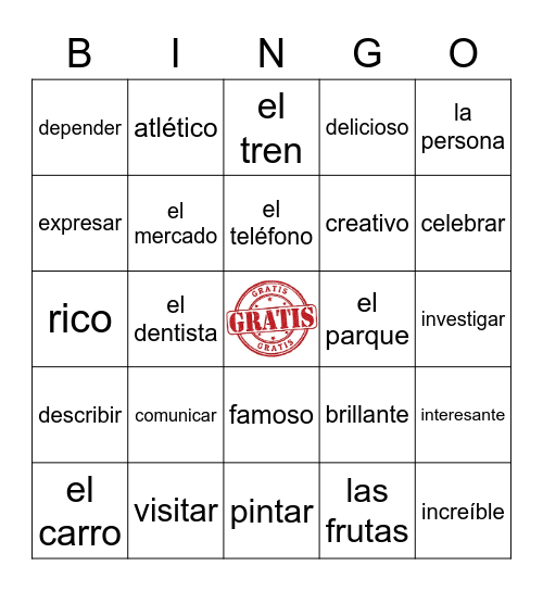 Los cognados Bingo Card