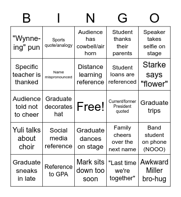 CHHS Graduation Bingo 2022 Bingo Card