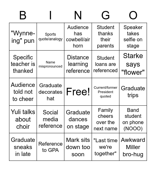 CHHS Graduation Bingo 2022 Bingo Card