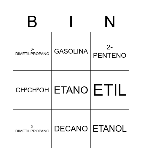 QUIMICA Bingo Card