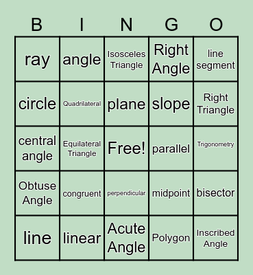 Geometry vocab Bingo Card