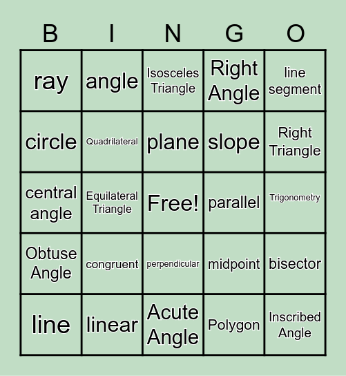 Geometry vocab Bingo Card