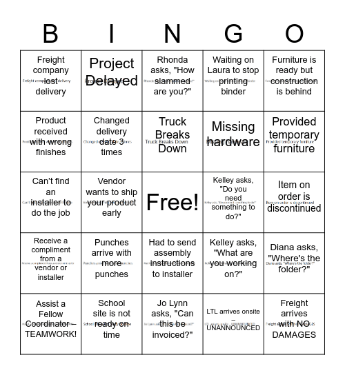 Coordinator B-I-N-G-O Bingo Card