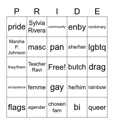 Pride Bingo Card