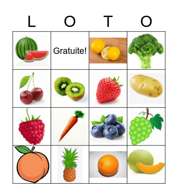 Les fruits et les Legumes Bingo Card