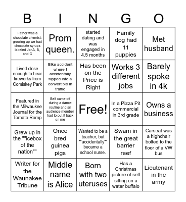 Health Services Bingo Card